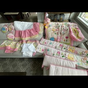 Owl Crib bedding 15 pc set with mobile